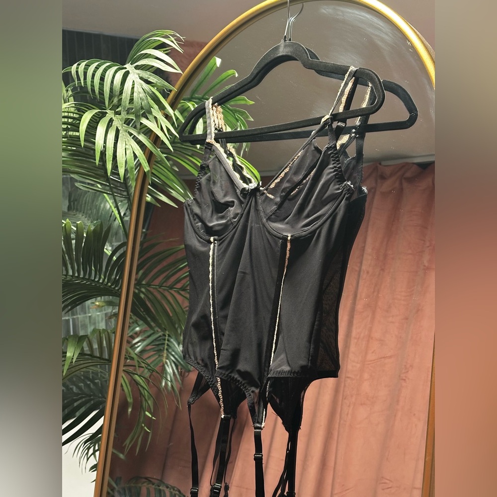 Black Lingerie Bodysuit with white Accents